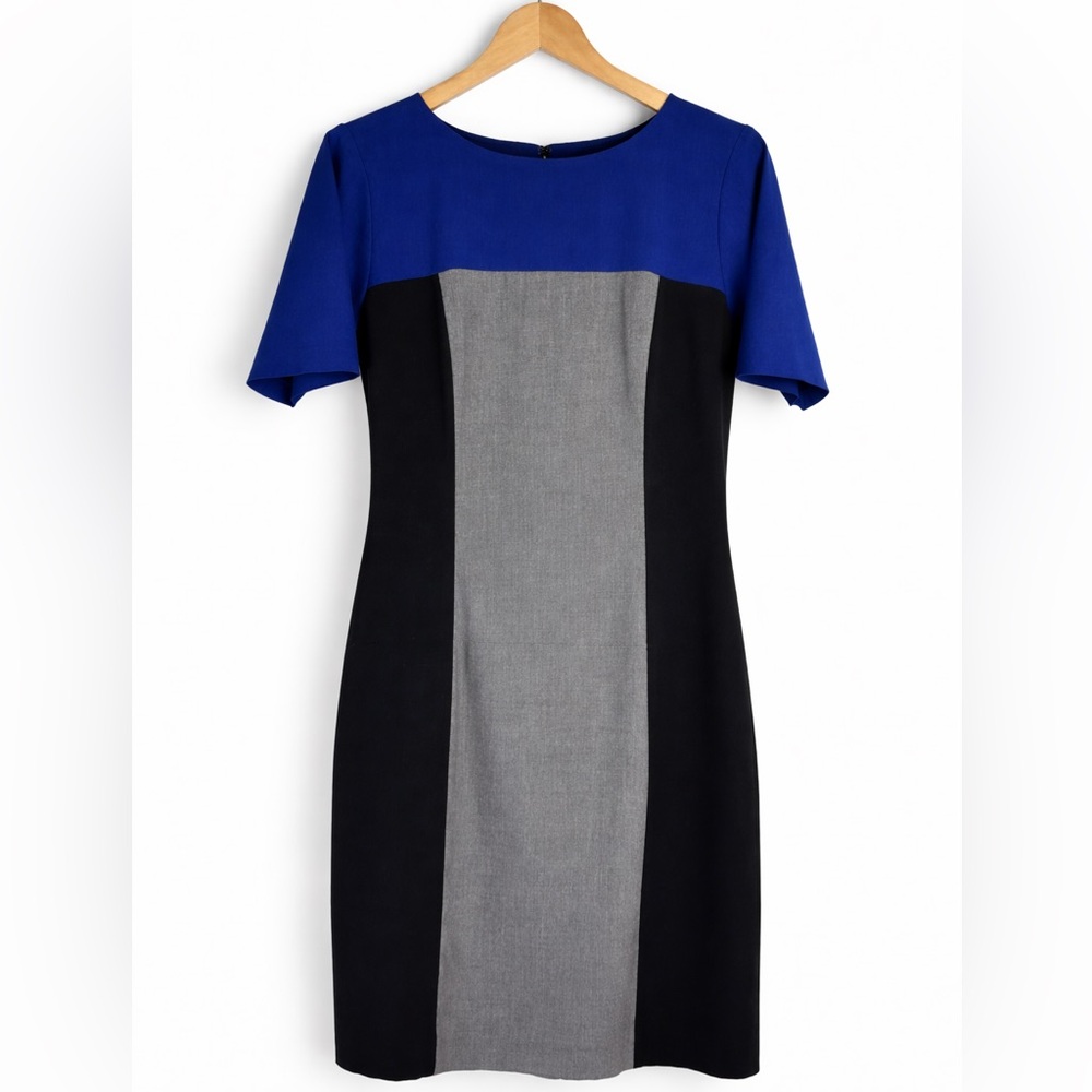 Colorblock Ponte Sheath Dress - Blue, Black & Gray
